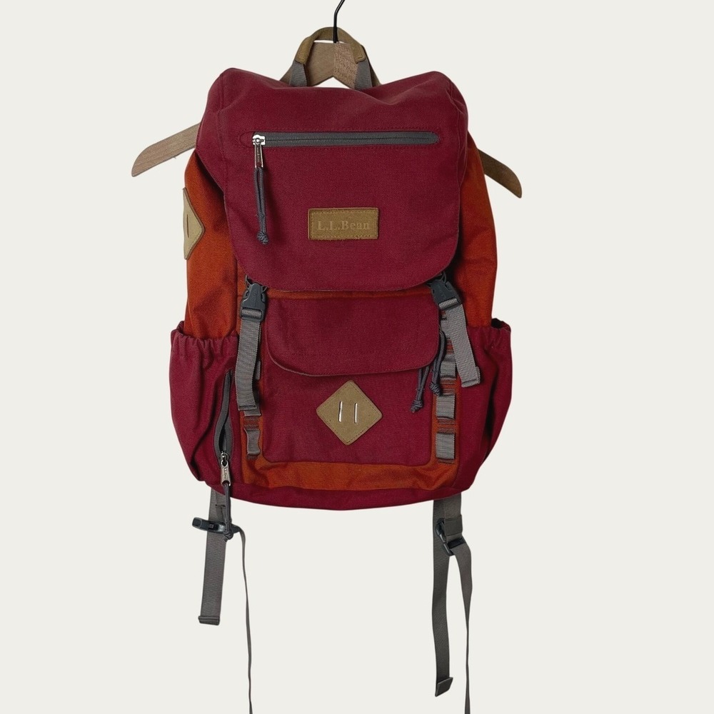 LL Bean Backpack Colorblock Hiking Gorpcore Trail Rucksack Leather Patch 296965